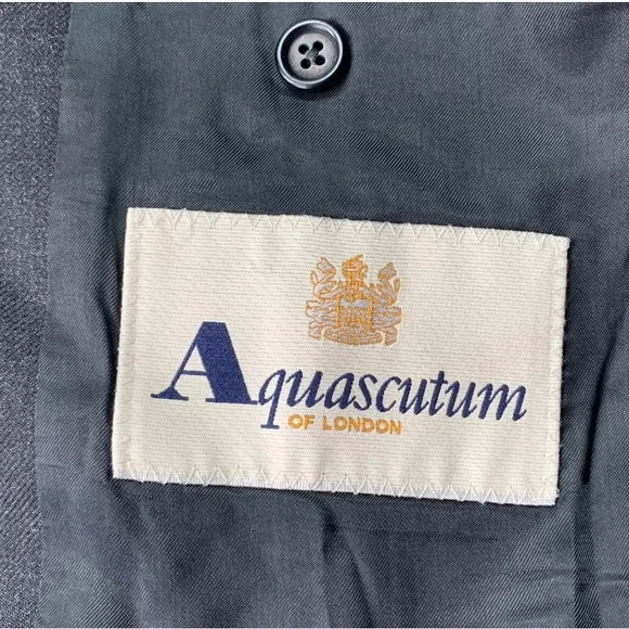 Aquascutum Men's Suit Jacket Blazer Dark Grey / Black Lined Wool Size  40R - Picture 9 of 11